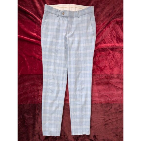 BoohooMAN sz 28S Leisure Pants blue plaid‎ retro look - Picture 1 of 4